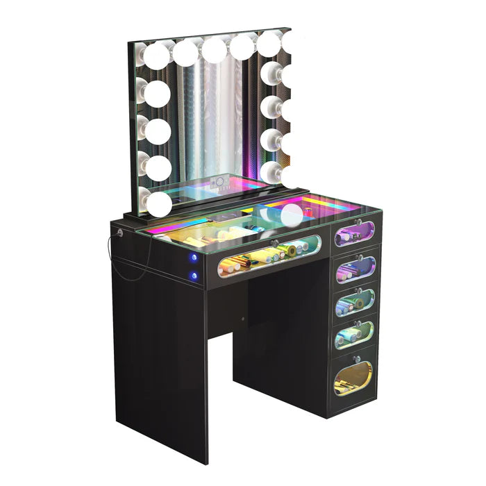 New Release ! Glass Fronted Drawers Vanity Desk with Marilyn Vanity Mirror