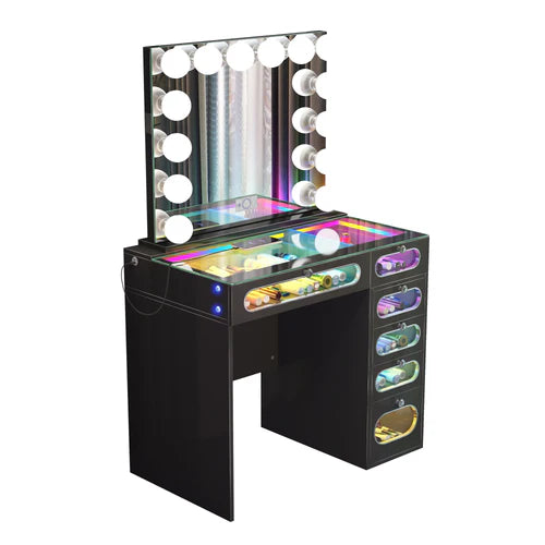 New Release !  Glass Fronted Drawers Vanity Desk with Marilyn Vanity Mirror