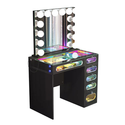 New Release !  Glass Fronted Drawers Vanity Desk with Marilyn Vanity Mirror