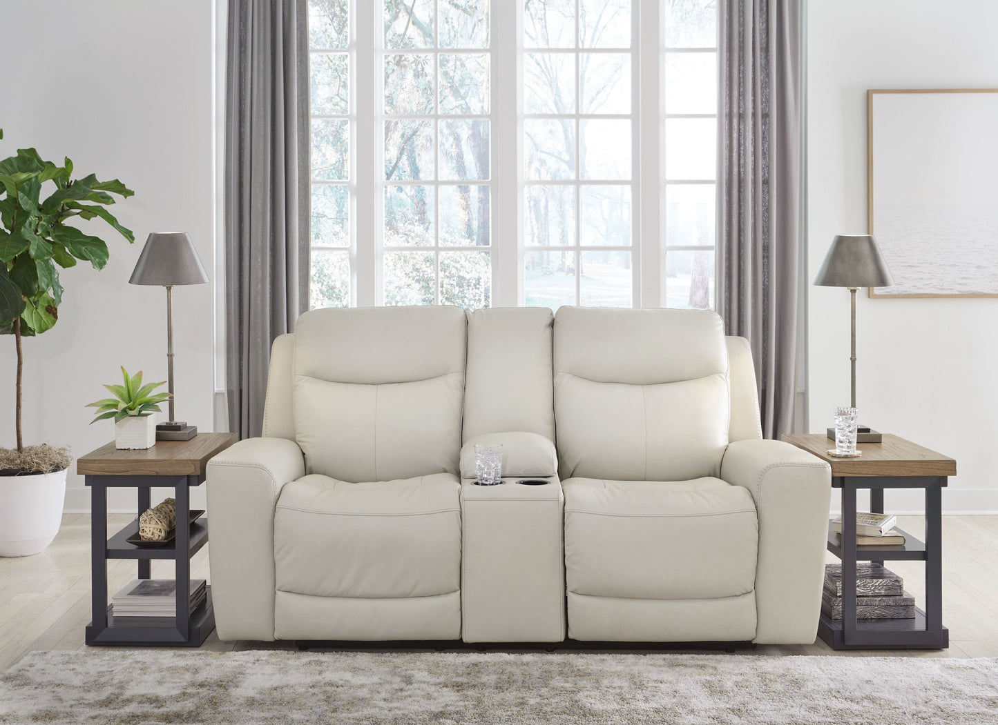 Mindanao - Coco - 3 piezas. - Sofá reclinable eléctrico, sofá de dos plazas reclinable eléctrico con consola, sillón reclinable eléctrico