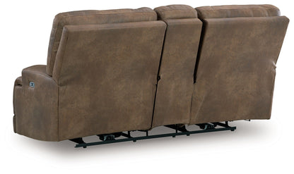 Beckley Place - Earth - Power Reclining Loveseat With Console / Adjustable Headrest