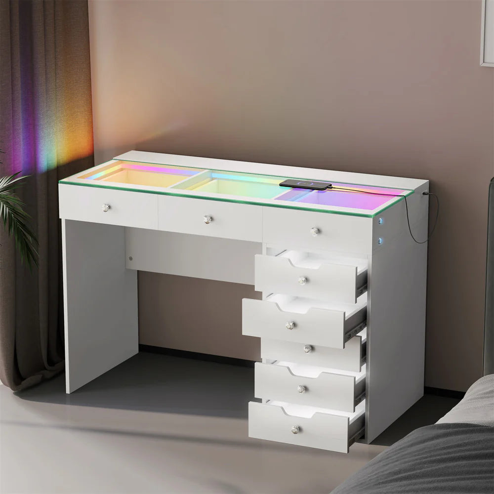 Diana RGB Vanity Desk with Light - 8 Storage Drawers
