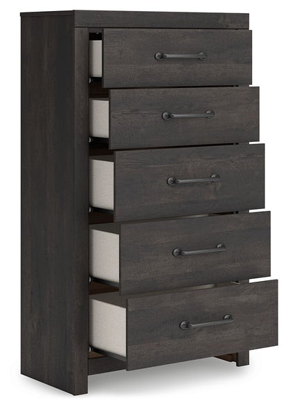 Hollivern - 4 Pc. - Twin Panel Storage Bed, Dresser, Mirror And Chest - Dark Gray