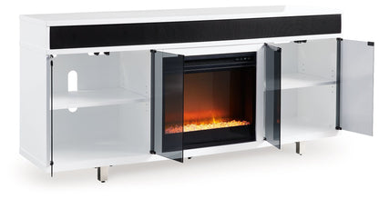 Gardoni - Blanco / Negro - Mueble TV 72" Con Chimenea Eléctrica