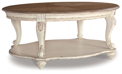 Realyn - Blanco / Marrón - Mesa de centro ovalada