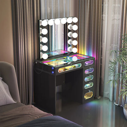 New Release ! Glass Fronted Drawers Vanity Desk with Marilyn Vanity Mirror