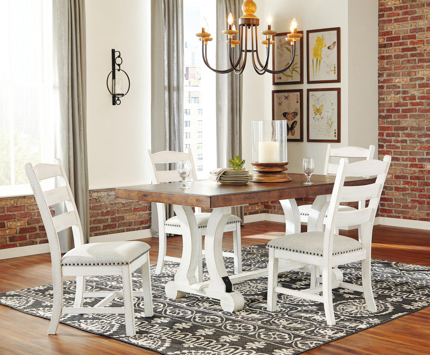Valebeck - Blanco / Marrón - Mesa de comedor rectangular