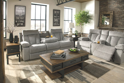 Mitchiner - Fog - DBL Rec Loveseat w/Console