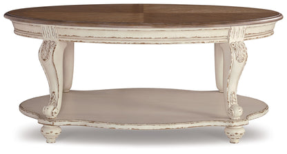 Realyn - Blanco / Marrón - Mesa de centro ovalada