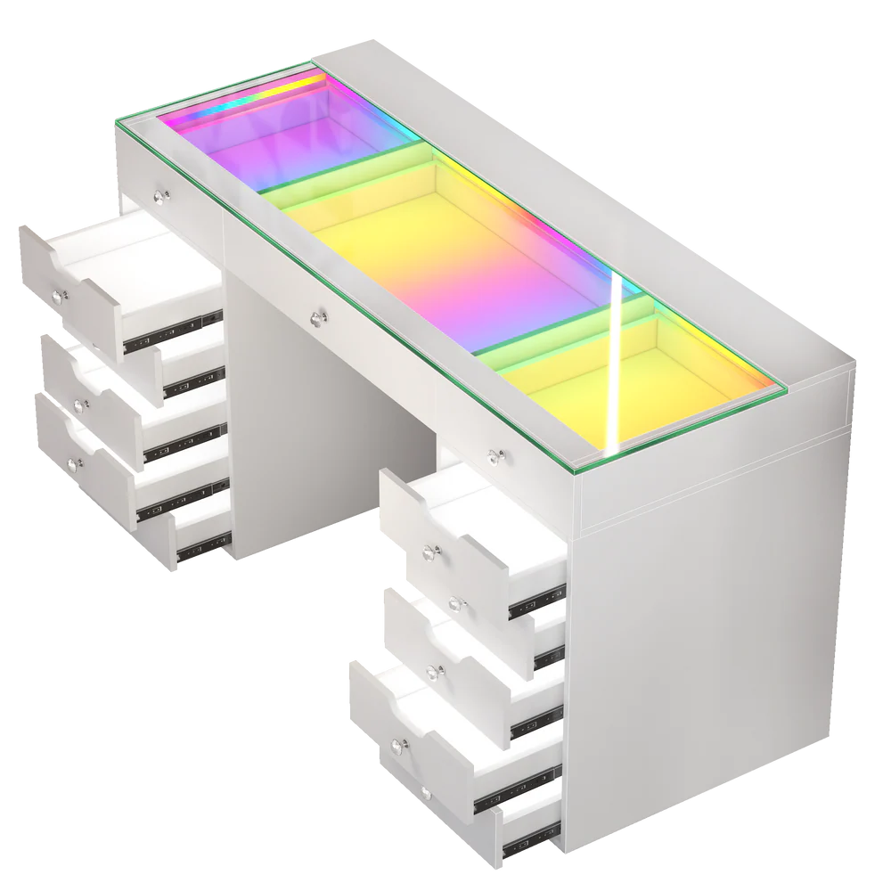 Eva Vanity Desk - 13 Storage Drawers with Full Light &RGB