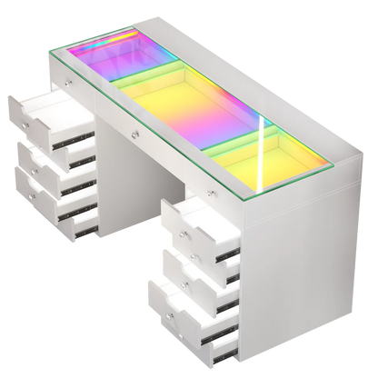 Eva Vanity Desk - 13 Storage Drawers with Full Light &RGB
