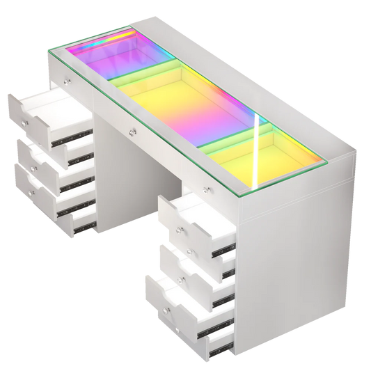 Eva Vanity Desk - 13 Storage Drawers with Full Light &RGB