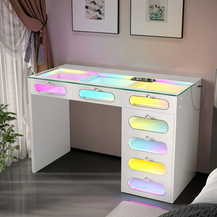 New Release ! 7 Glass Fronted Drawers with Crystal Handles