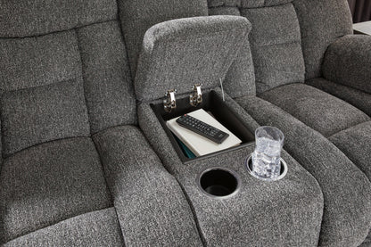 Foreside - Dbl Reclining Loveseat with Console - Charcoal