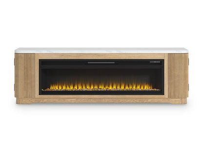 Camdill - Light Brown - 80" TV Stand With Electric Fireplace
