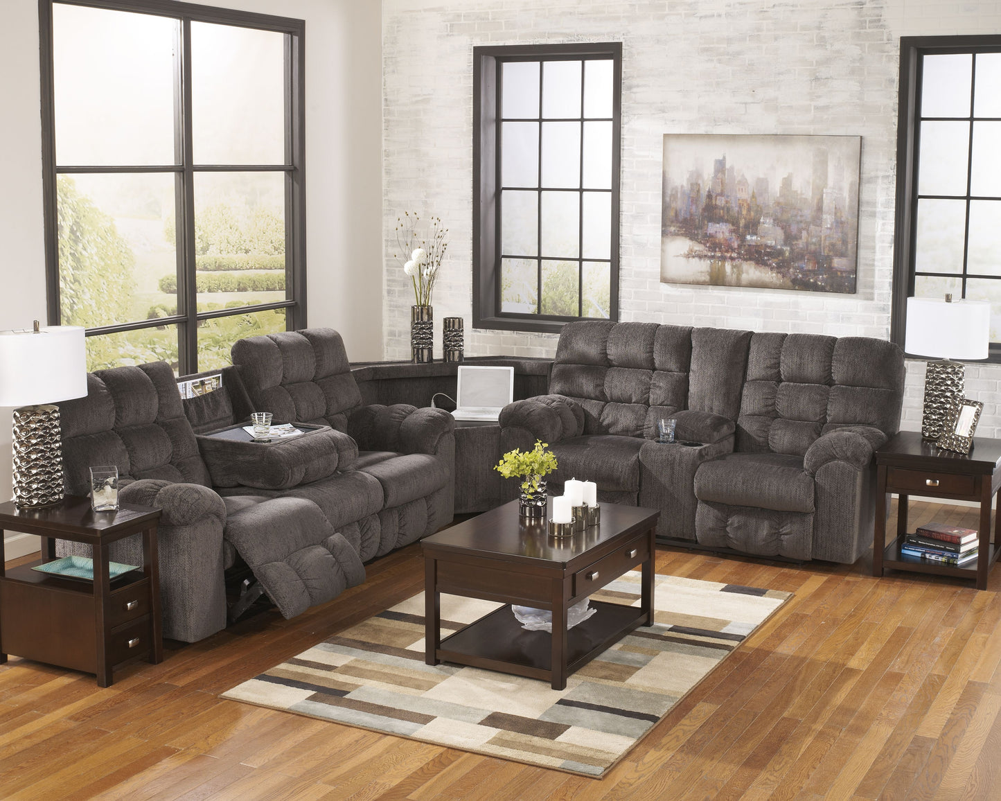 Acieona - Slate - DBL Rec Loveseat w/Console