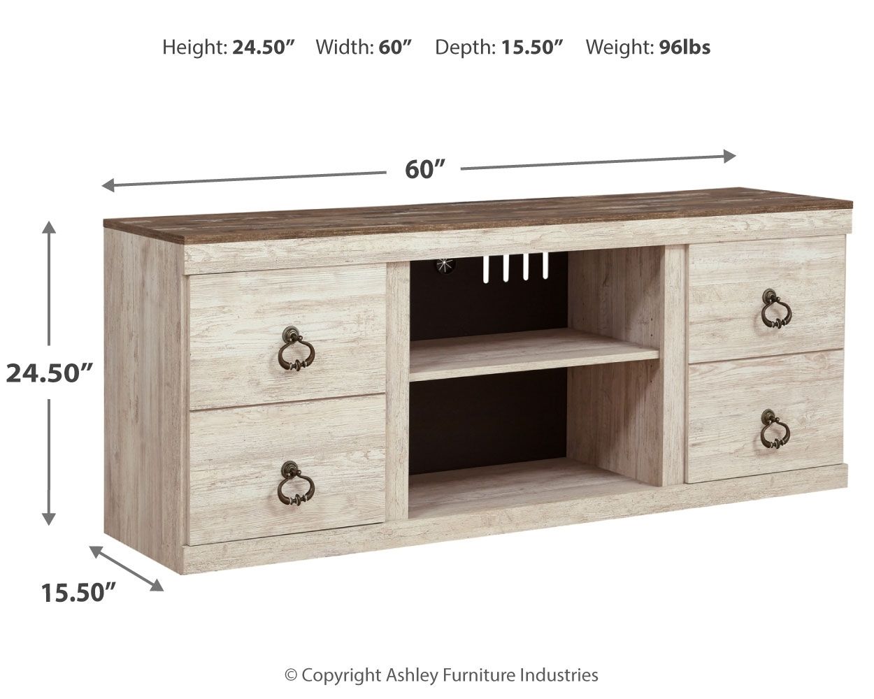 Willowton - Mueble para TV con opción de chimenea