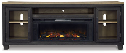 Foyland - Negro / Marrón - Mueble para TV de 83" con inserto de chimenea eléctrica por infrarrojos