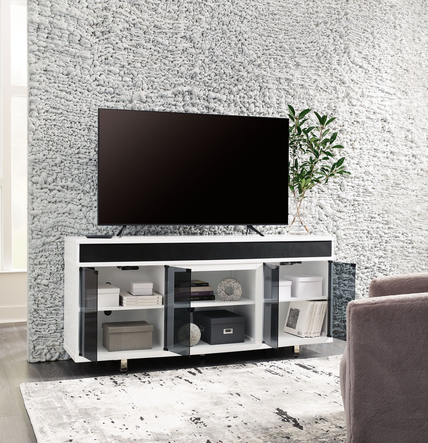 Gardoni - Blanco / Negro - Mueble TV Xl Con Opción Chimenea