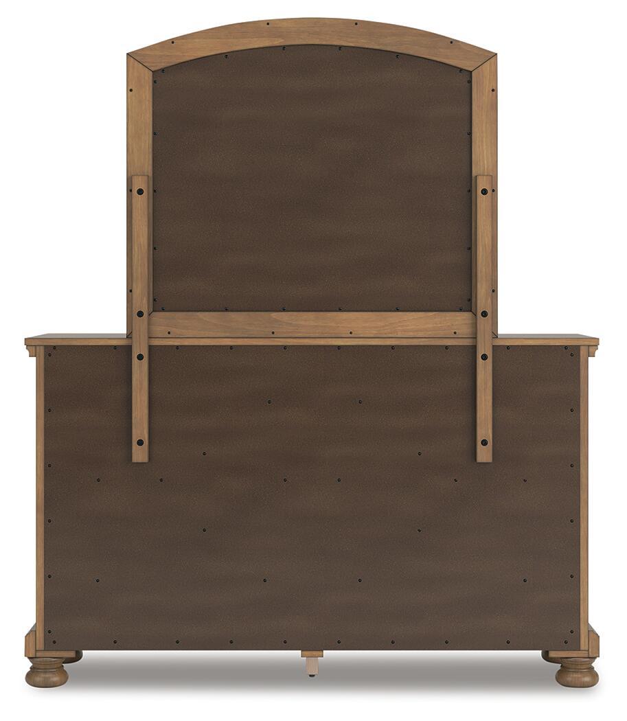 Feddinger - 3 Pc. - Queen Sleigh Storage Bed, Dresser And Mirror - Medium Brown