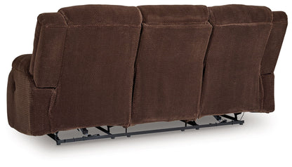 Free Wake - Reclining Power Sofa With Drop Down Table - Chocolate