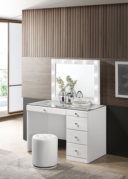 Morgan - Vanity Desk With Glass Top, Led Mirror & Stool