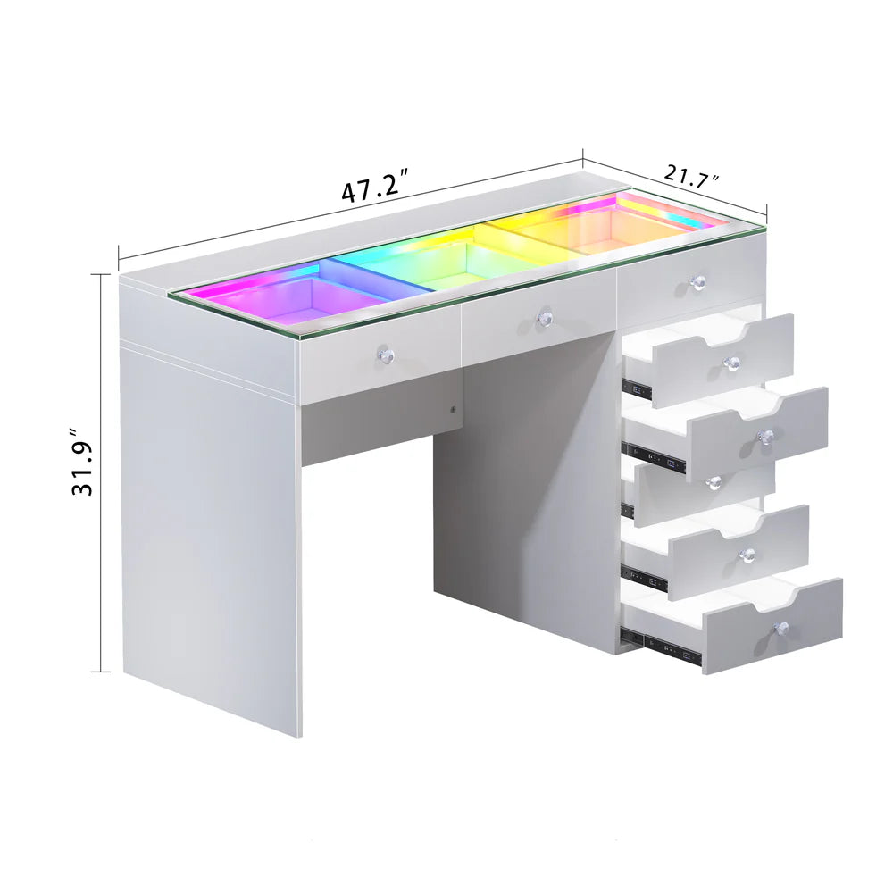 Diana RGB Vanity Desk with Light - 8 Storage Drawers
