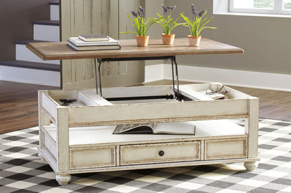 Realyn - Lift Top Cocktail Table - White / Brown