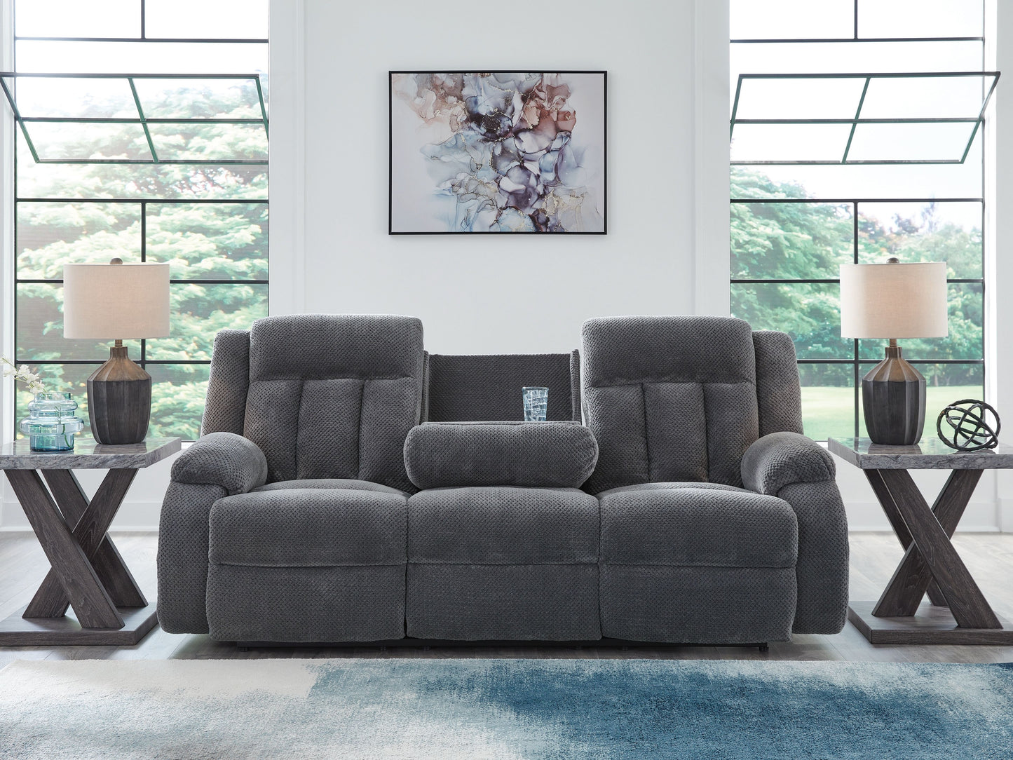Observation - Reclining Power Sofa With Drop Down Table - Steel
