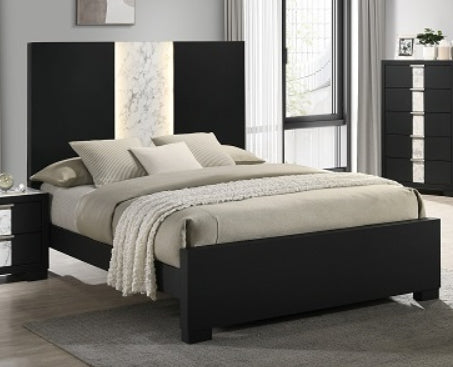 RANGLEY  Queen Size Black Bed w/Lights in Headboard