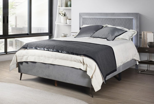 Fabric Platform Bed w/LED Headboard King Size