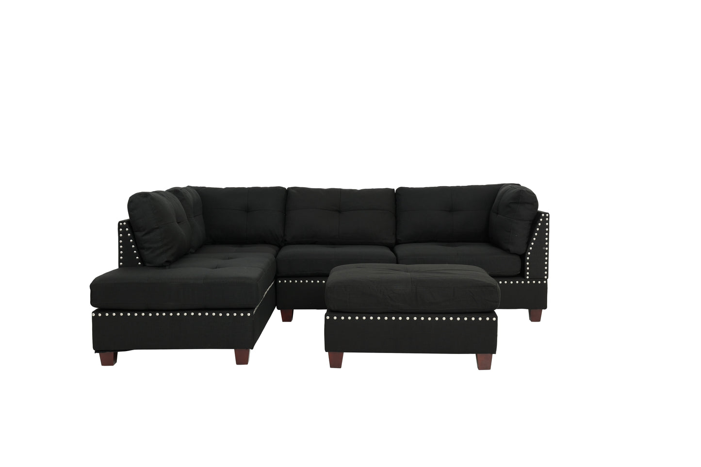 Black - Reversible Sectional Sofa Set W/ Ottoman