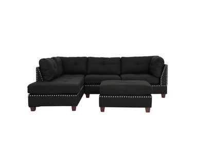 Black - Reversible Sectional Sofa Set W/ Ottoman