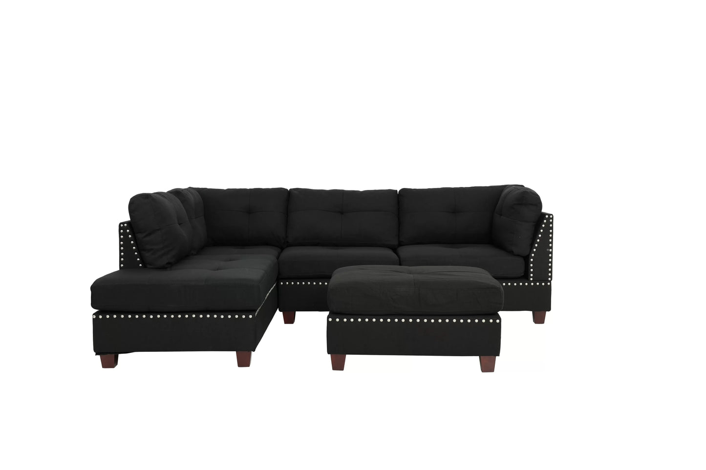 Black Reversible Sectional Sofa Set W/ Ottoman