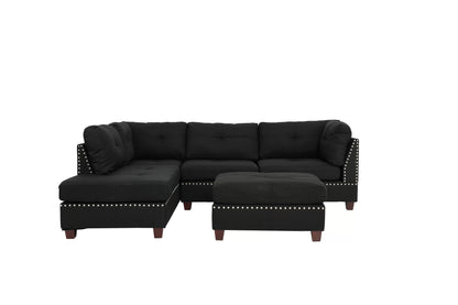 Black Reversible Sectional Sofa Set W/ Ottoman