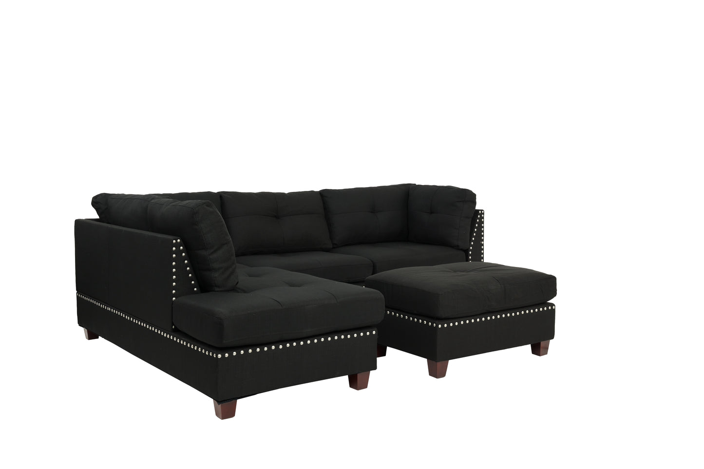 Black - Reversible Sectional Sofa Set W/ Ottoman