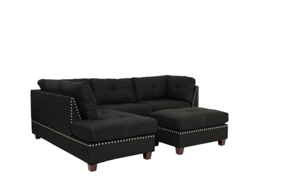 Black - Reversible Sectional Sofa Set W/ Ottoman