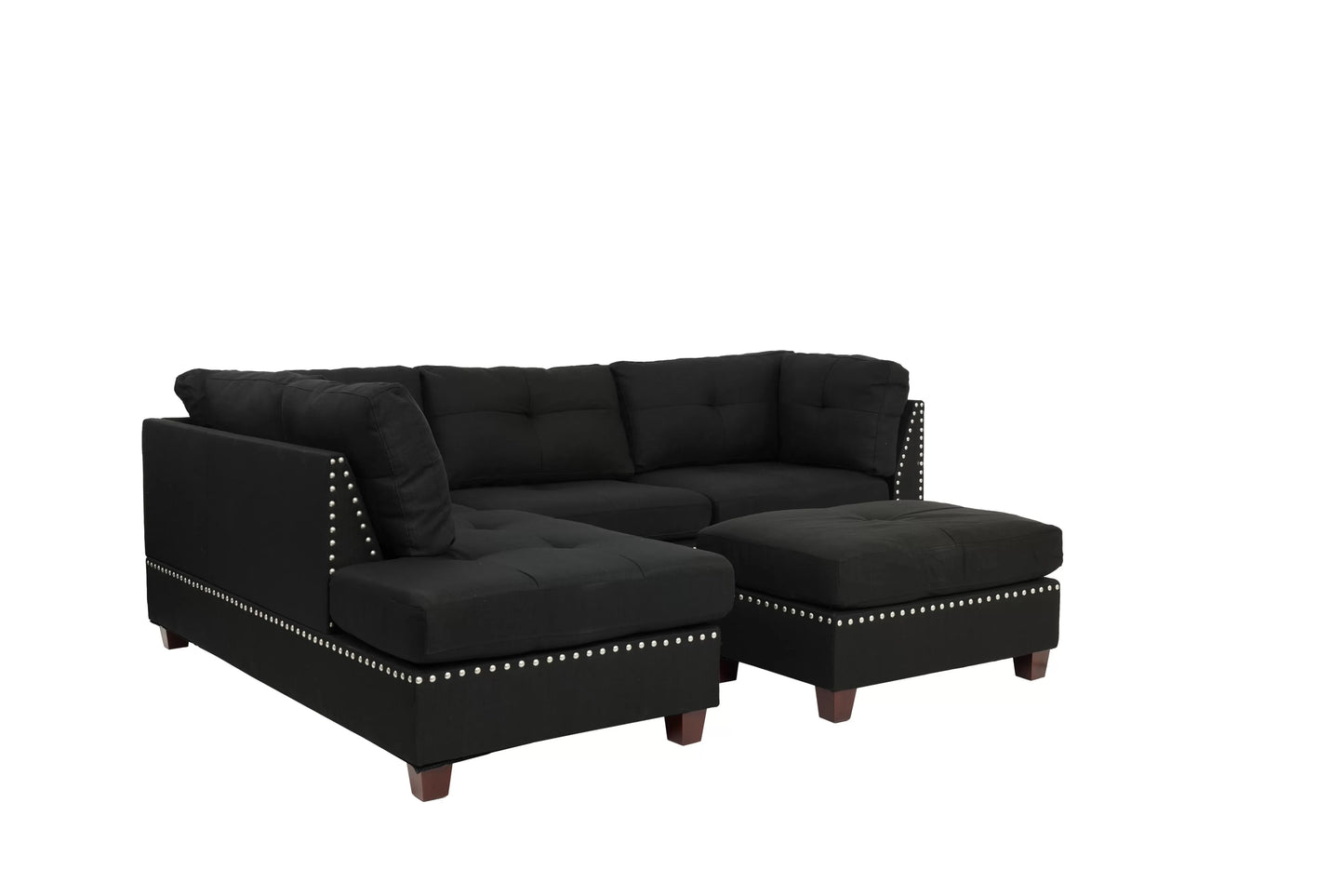 Black Reversible Sectional Sofa Set W/ Ottoman