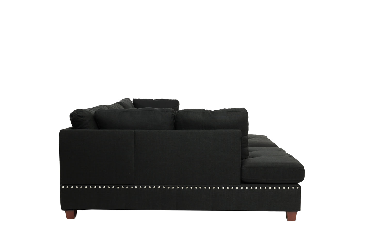 Black - Reversible Sectional Sofa Set W/ Ottoman