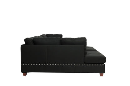 Black - Reversible Sectional Sofa Set W/ Ottoman