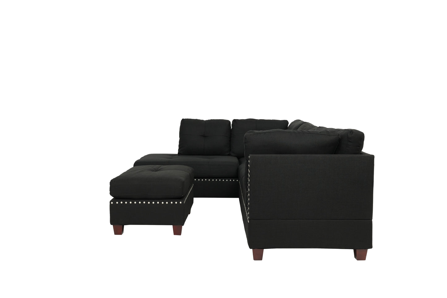 Black - Reversible Sectional Sofa Set W/ Ottoman