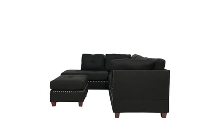 Black - Reversible Sectional Sofa Set W/ Ottoman