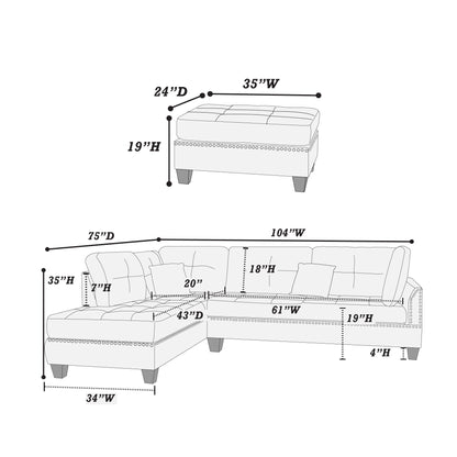 Black - Reversible Sectional Sofa Set W/ Ottoman