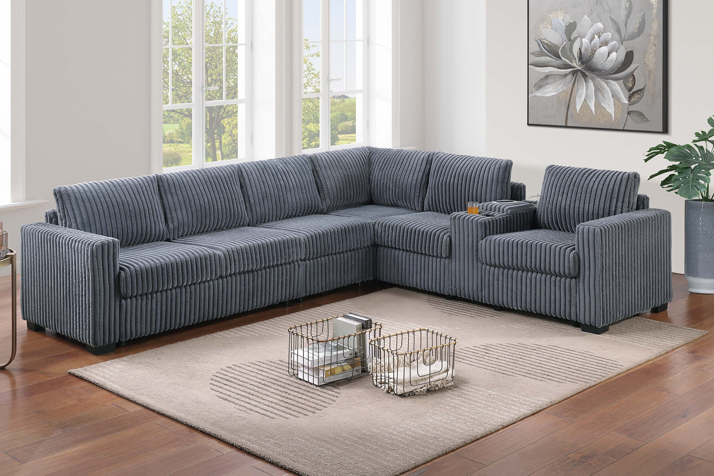 Reversible Sectional w/ Console & Cup Holders