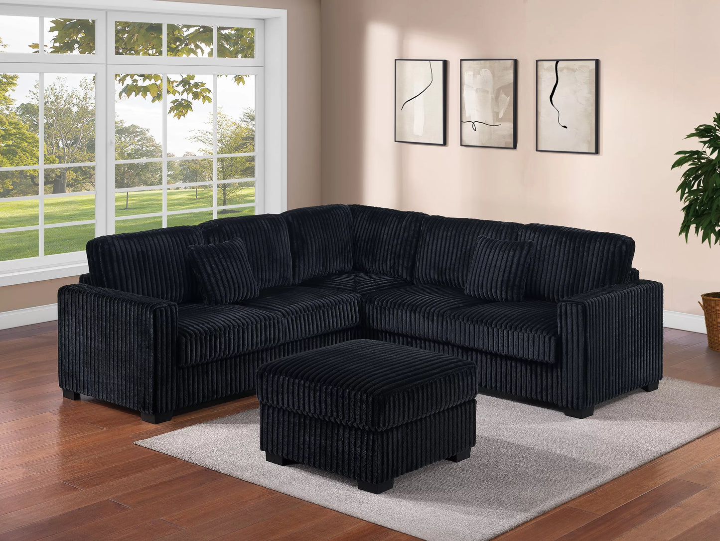 Black sectional with ottoman
