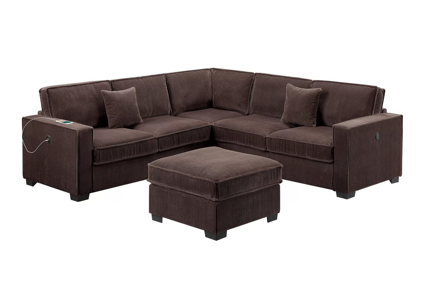 Sectional W/USB Ports + Cocktail Ottoman