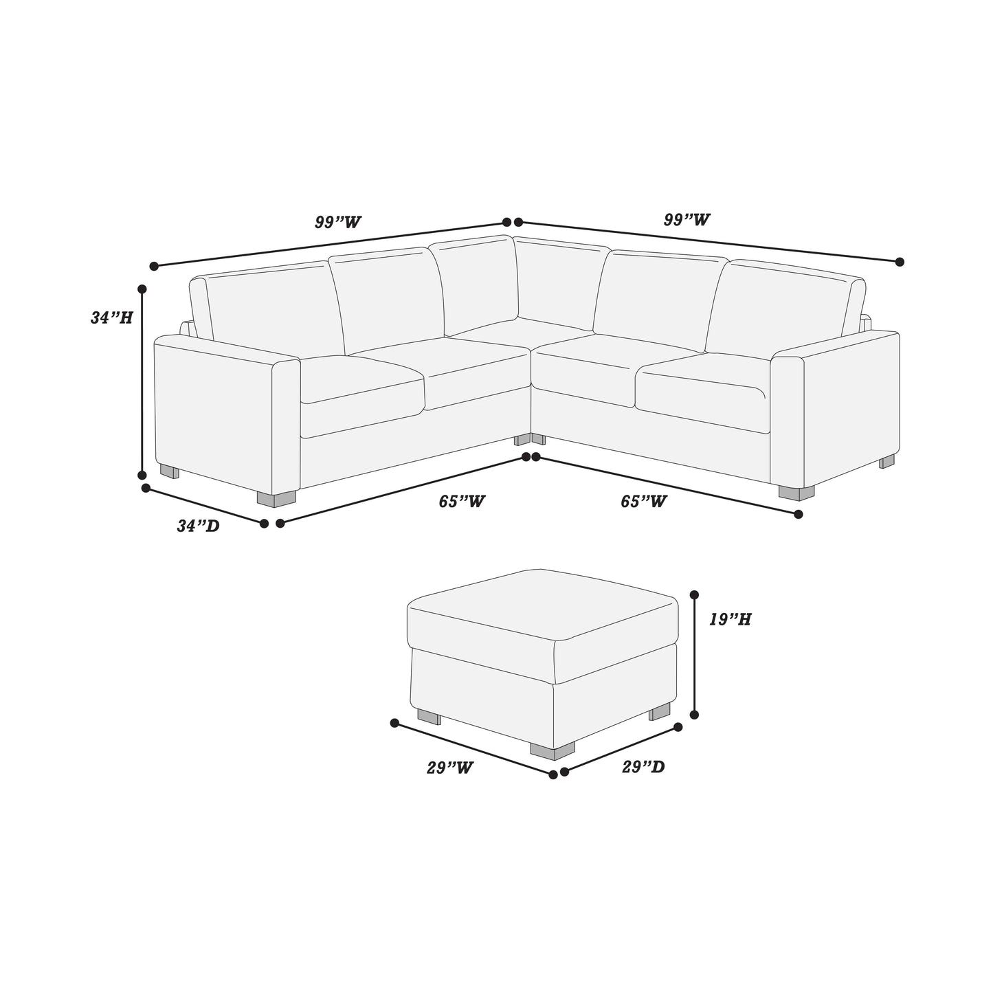 Sectional W/USB Ports + Cocktail Ottoman
