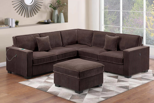 Sectional W/USB Ports + Cocktail Ottoman