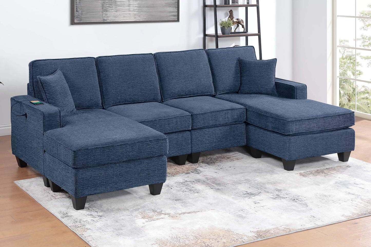 Blue Sectional Set  W/ USB Port