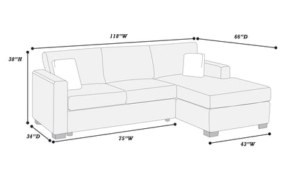 Reversible Chaise + 2 Seat Sofa
